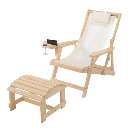 Bold Fontier Romantic Collection Canvas Sling Chair with Cup and Wine Holder and Ottoman BO3276132